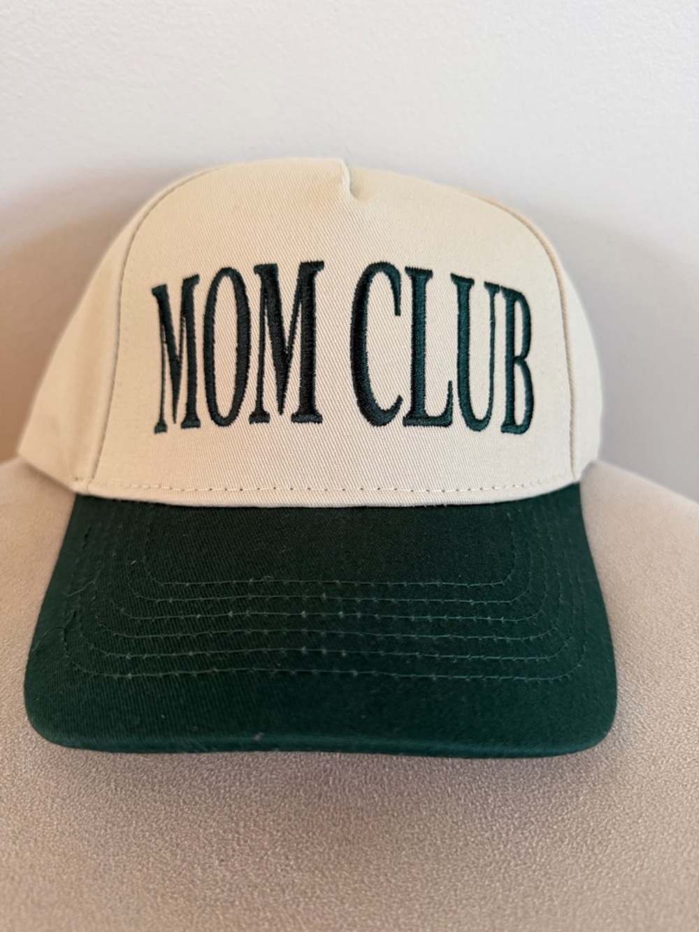 MOM CLUB Embroidered Baseball Trucker Hat - Cream Green Cotton Adjustable